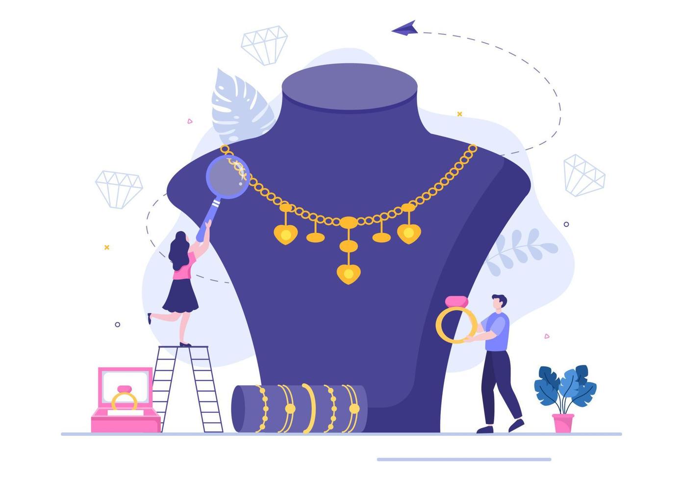 jewelers-maker-jewelry-accessories-such-as-necklaces-earrings-and-bracelets-from-gems-in-flat-style-illustration-for-poster-background-vector